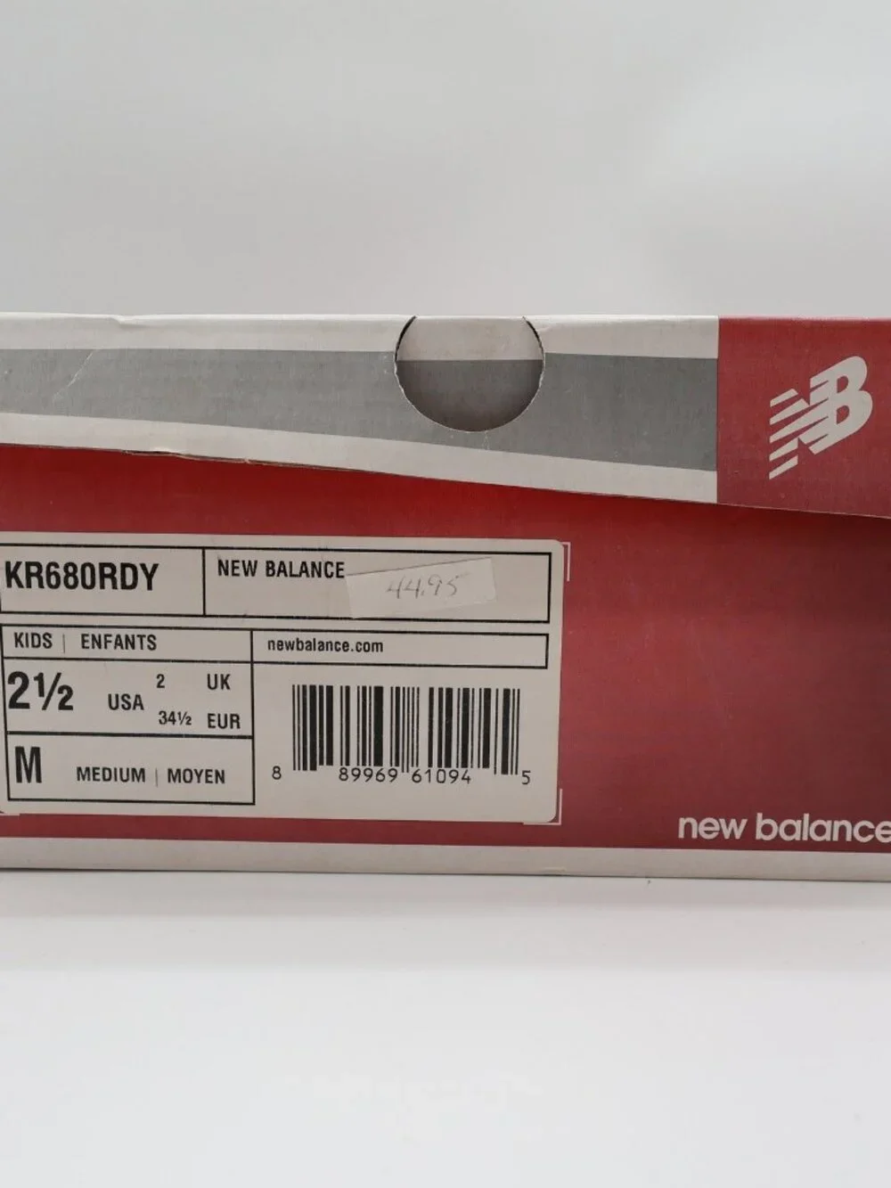 New Balance 680 Running Shoes Boys 2.5 Red Synthetic Mesh Athletic KR680RDY